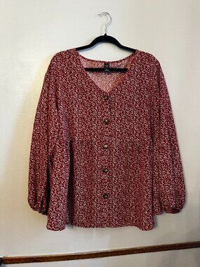 Floral Long Sleeve Top with Botton Front | Emery Rose